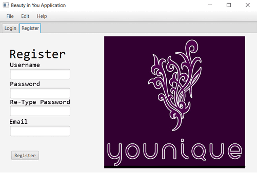 Beauty In You Desktop Inventory Application login screen